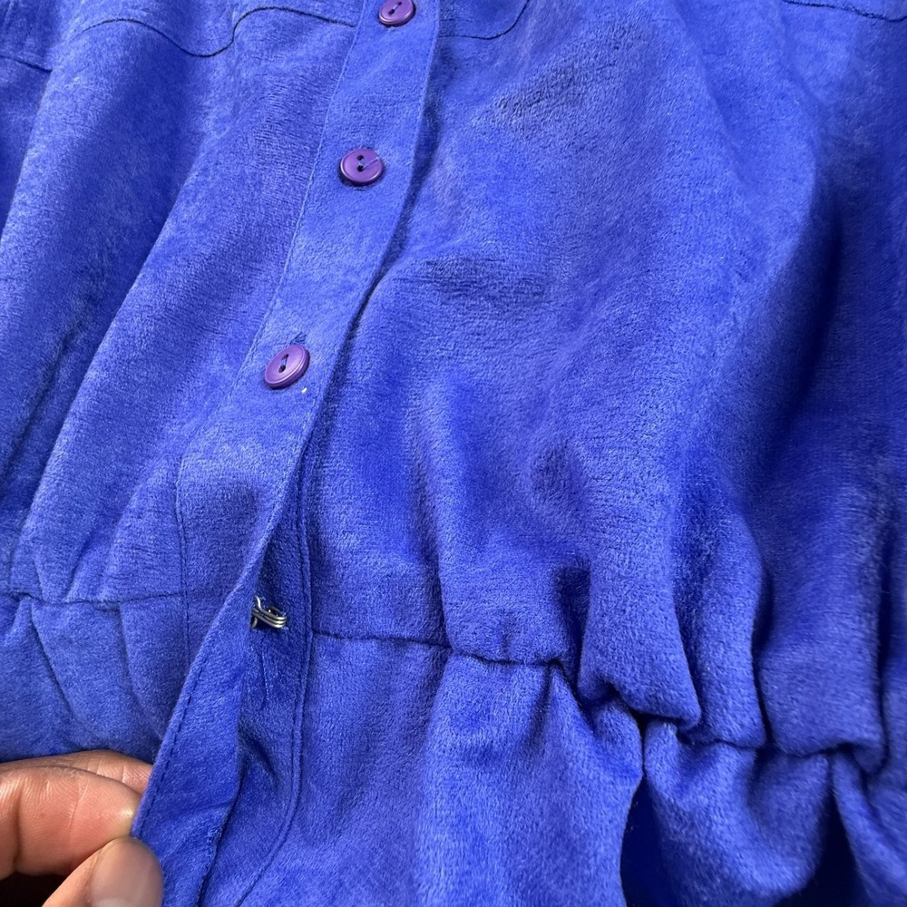 Vintage Petites by Willi 80s Blue Velvet Dress Belted Women's 12 Retro NWT - Picture 8 of 9